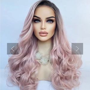 Uniwigs Dusty Rose PALE PINK LONG WAVY SYNTHETIC LACE FRONT WIG